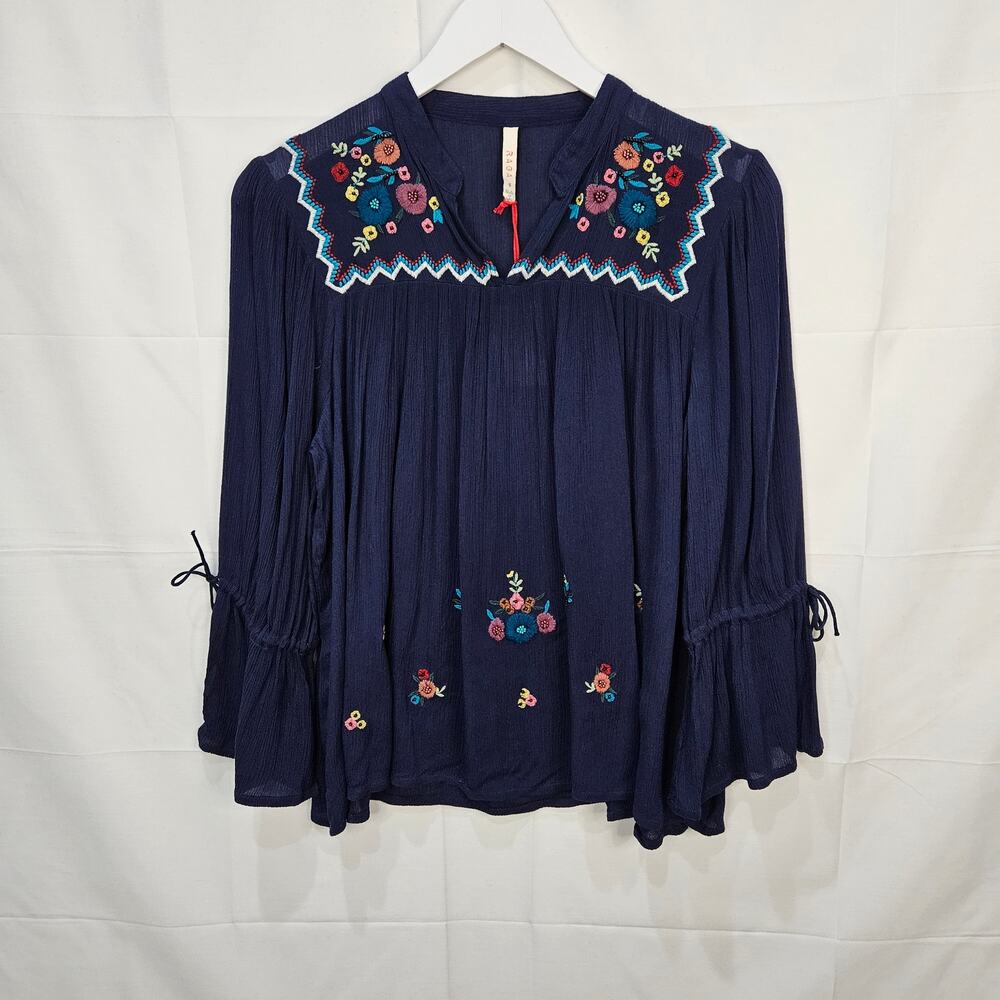 Raga [Sample] Women's Embroidered Flowy Slightly Sheer Blouse Small